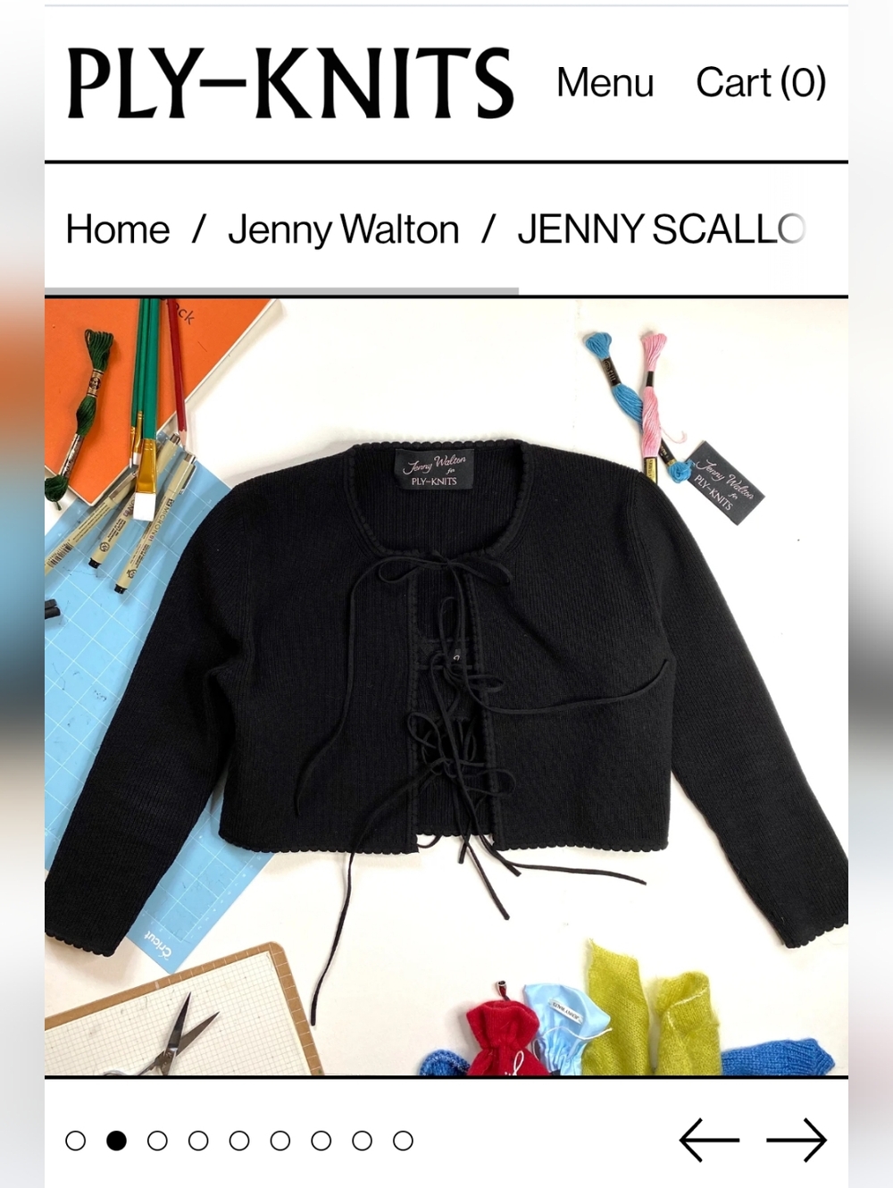 Ply Knits JENNY SCALLOPED CARDIGANTie-Front Cropped Cotton Blend Black Cardigan - Picture 2 of 8